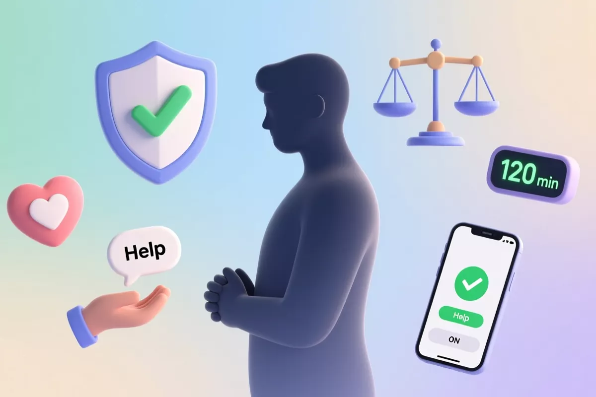 Illustration sur le jeu responsable avec symboles de protection, balance et contrôle parental